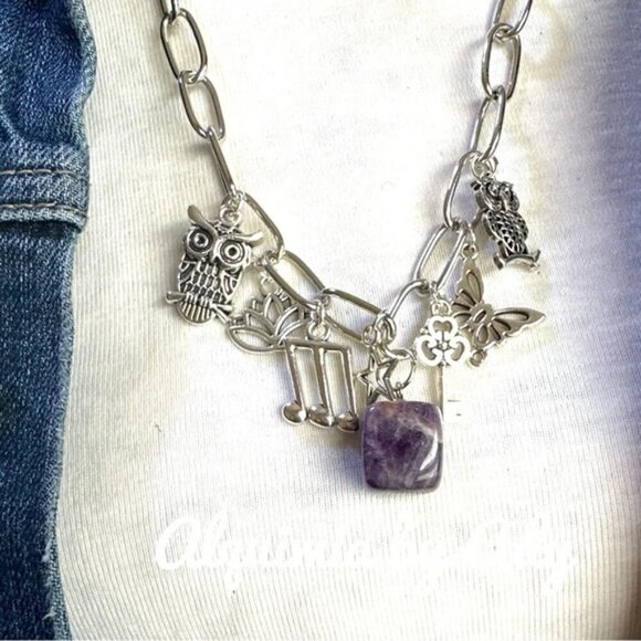 Alquimia Silver Charm Necklace with Purple Accents - Picture 2 of 3